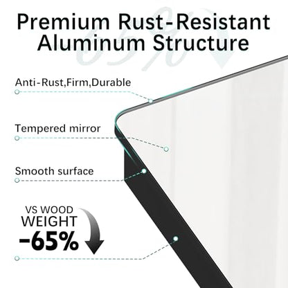 24 x 30 Black Medicine Cabinet Mirror, Recessed or Surface Mount | Bathroom mirror with storage; rustproof aluminum; 6 adjustable glass shelves; tall-bottle divider; soft-close; preassembled - size: 24" x 30"