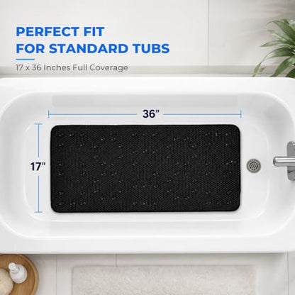Bath Bliss Cushioned Foam Bath Mat Non Slip Bathtub Mat with 58 Suction Cups Black Color 17x36 | Machine Washable | Quick Drain Safety - color: Black