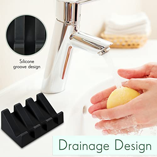 2 Pieces Silicone Soap Dish Self Draining Soap Dish Shower Waterfall Bar Soap Holder Tray with Drain Soap Saver for Kitchen Bathroom Accessories (Black) - color: Black