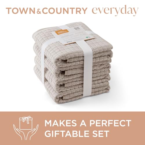 TOWN & COUNTRY EVERYDAY 6-Piece Textured Windowpane Set, 2-Bath Towels, 2-Hand Towels, 2-Washcloths, 100% Cotton, Plush & Absorbent 550GSM, Beige - color: Beige