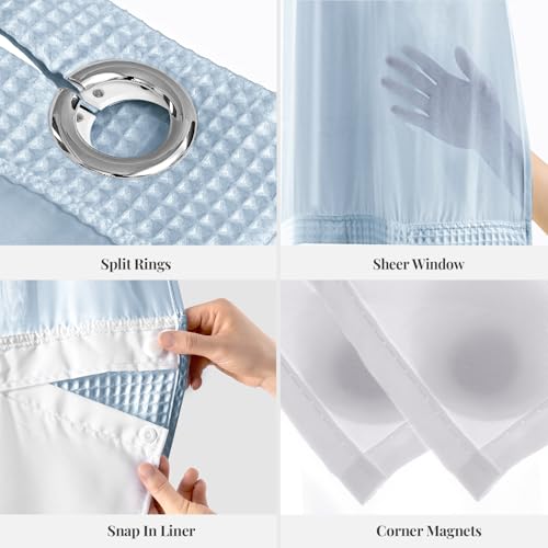 River Dream Cotton Blend Shower Curtain Set with Liner, Misty Blue, 54x80 | Waffle Weave, No Hook Needed, with Snap in Replacement Liner, Top Sheer Window, Hotel Quality Fabric for Bathroom - color: Misty Blue, size: 54"W x 80"L (Pack of 1)