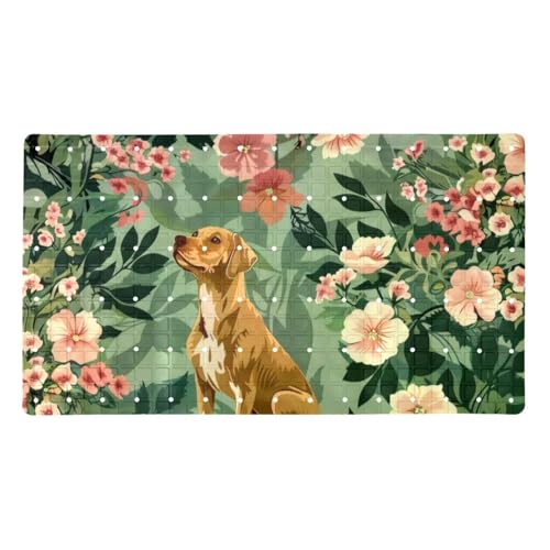 Bath Tub Shower Mat, Washable Bathtub Floor Mats, Suction Cups and Drain Holes to Keep Tubs Clean, Soft on Feet, Bathroom Essentials, 26.8x15.1 Inch, Dog Flower - color: Multi 14