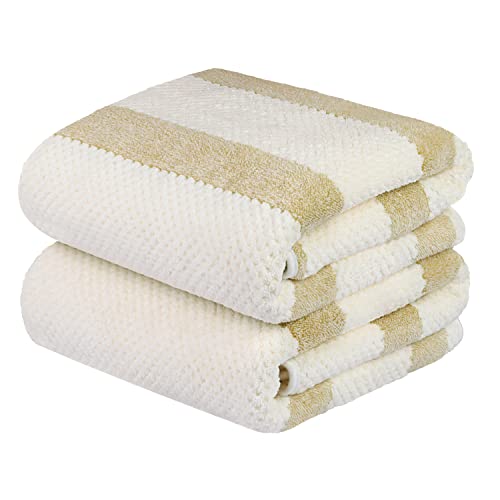 JML Microfiber Towels, 2 Pack, 30" x 60", Waffle Stripe Light Brown | Hanging Hook, Lint Free, Oversized, Soft, Super Absorbent, Fast Drying, Use for Sports, Fitness, Yoga - color: Waffle Stripe Light Brown, size: 30 in x 60 in