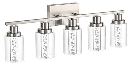 MELUCEE 5-Light Modern LED Vanity Lights for Bathroom Brushed Nickel | 5CCT Dimmable Bathroom Vanity Light Fixtures with Crystal Bubble Clear Glass Shade,3000K-6000K, Built-In LED Chips - color: Brushed Nickel, size: LED-5 Lights