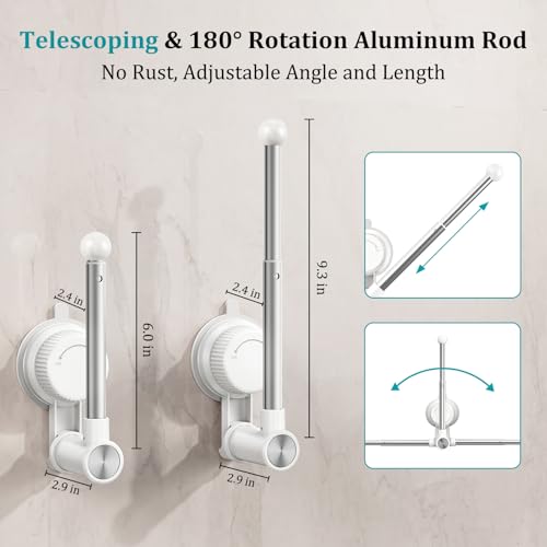 Towel Holder with Suction Cup,Adjustable Length Angle Towel Rack with Aluminum Rod,Sturdy and Reusable Wall Mounted Towel Bar for Bathroom,Kitchen,Porch-1 Pack （Single-Bar） - size: Single-Rod