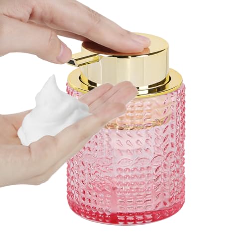 Glass Foaming Soap Dispenser,10oz Refillable Bathroom Foam Hand Soap Dispenser for Bathroom Countertop Kitchen (1, Pink) - color: Pink