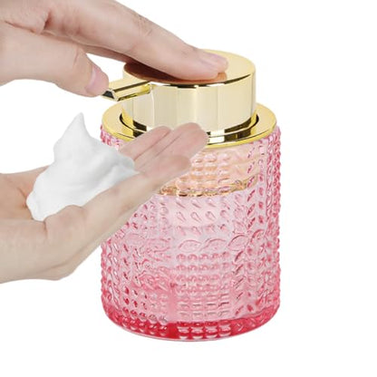 Glass Foaming Soap Dispenser,10oz Refillable Bathroom Foam Hand Soap Dispenser for Bathroom Countertop Kitchen (1, Pink) - color: Pink
