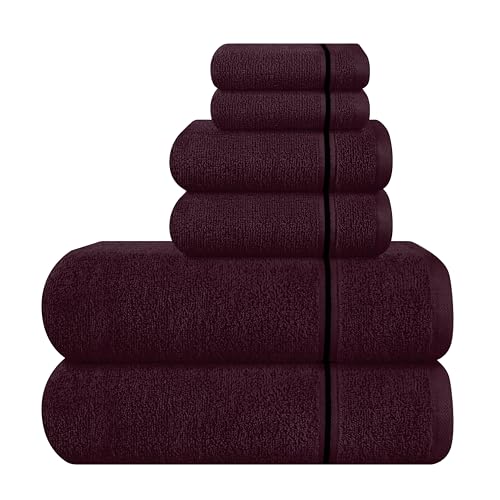 MyOwn Ultra Soft 6 Pack Cotton Towel Set, Contains 2 Bath Towels 28x55 inch, 2 Hand Towels 16x24 inch & 2 Wash Coths 12x12 inch, Ideal Everyday use, Compact & Lightweight - Burgundy - color: Burgundy, size: 6 Piece Set