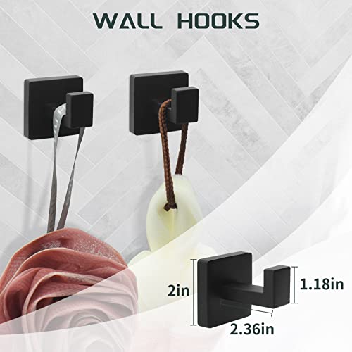 Dorudon Atrox 5-Piece Bathroom Hardware Set - Black Towel Bar Set with 2 Towel Hooks, Stainless Steel Wall Mounted Bathroom Towel Rack - Square, 16-Inch - color: Matte Black, size: 16 IN