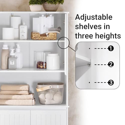 SoBuy Double Tilt Out Laundry Hamper Cabinet, 27.6 x 14.6 x 36.9 in, White | Double Tilt Out Laundry Storage Cabinet With Adjustable Shelves, Tall Cabinet With Hidden Pull Out Baskets, SO2-BZR150-W - color: White, size: Tall