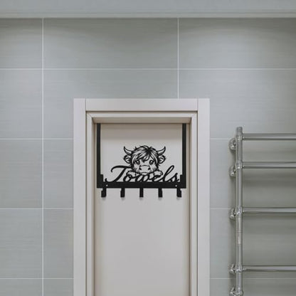 Kathfly Highland Cow Over the Door Hooks Highland Cow Towel Hooks Heavy Duty Hanging Towel Rack Over Door Hanger, 5 Coat Hanger for Bedroom Bathroom Kitchen, Black - color: Black, style: Highland Cow