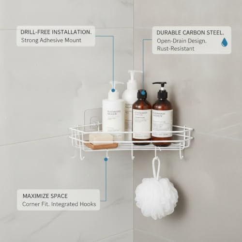 Adhesive Corner Shelf, Carbon Steel Wall Mount Storage Organizer for Bathroom Shower and Kitchen (1 PC) - size: 10.63 x 4.72 x 4.33 in