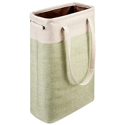 Laundry Basket with Handles Beige&Green Slim Laundry Bin Collapsible Dirty Clothes Basket Narrow Laundry Bag Foldable Dirty Hamper for Camping, Dorms, Apartments - color: Beig&Green