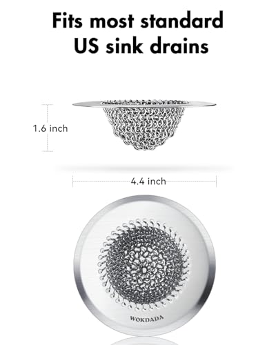 Kitchen Sink Drain Strainer,Patented Reversible Chain Mesh Basket Anti-Clog | Revolutionary Sink Strainer，Easy Clean，Fast Drainage，304 Stainless Steel Rust-Proof，4.4" Large Capacity Food Catcher，Handmade - color: Silver