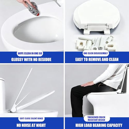 V-Shape Toilet Seat, Soft Close, Quick Release, White PP | Premium polypropylene resists stains, yellowing, cracking, fading, and everyday wear for dependable long-term performance