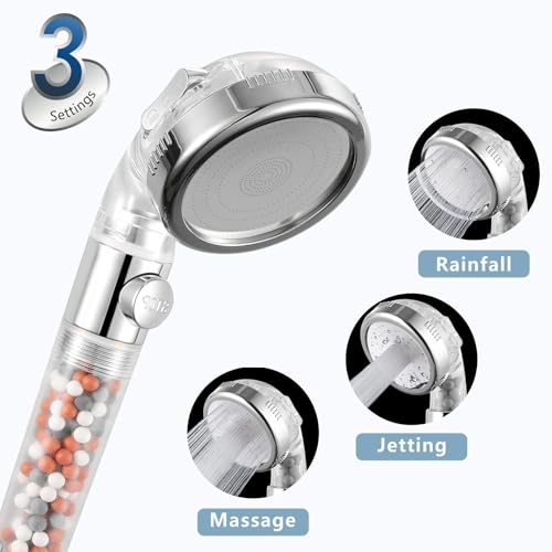 Filtered Handheld Shower Head with ON/OFF Switch - High Pressure 3 Spray Setting Showerhead Filter For Hard Water - For Dry Skin & Hair - style: B - Handheld Shower