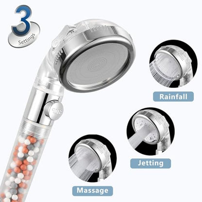 Filtered Handheld Shower Head with ON/OFF Switch - High Pressure 3 Spray Setting Showerhead Filter For Hard Water - For Dry Skin & Hair - style: B - Handheld Shower
