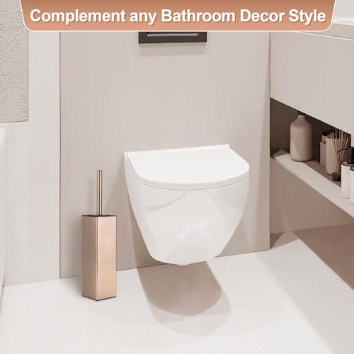 Toilet Brush and Holder Set Rose Gold Freestanding for Bathroom - color: Rose Gold