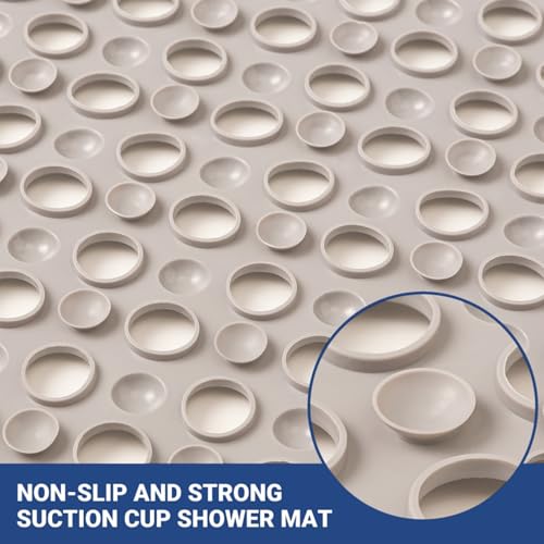 Non Slip Bathtub and Shower Mat 31x17 inch,Bath Mat with Quick Dry Drain Holes and Suction Cups, Soft Comfortable Safe Bathroom Mat for Bath Tub, Floor, Tile (Khaki) - color: Khaki