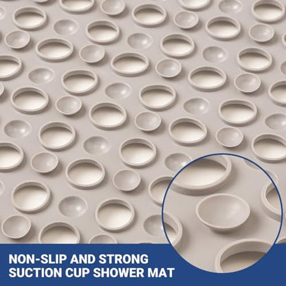 Non Slip Bathtub and Shower Mat 31x17 inch,Bath Mat with Quick Dry Drain Holes and Suction Cups, Soft Comfortable Safe Bathroom Mat for Bath Tub, Floor, Tile (Khaki) - color: Khaki