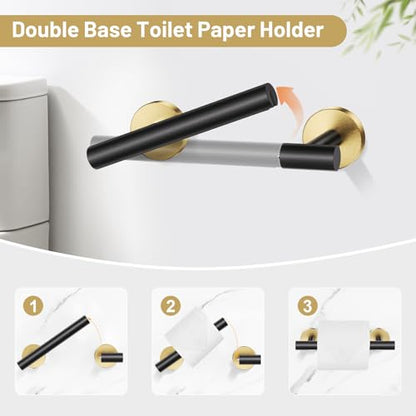 Black Gold Bathroom Hardware Set, 4-Piece Towel Holder Set Include Double Bases Toilet Paper Holder,Towel Ring and 2 Towel Hooks Stainless Steel Wall Mounted Bathroom Hardware Accessories Set - color: Black Gold, size: Set B