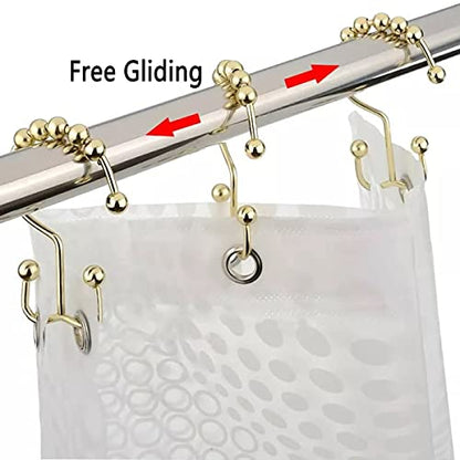 Shower Curtain Hooks Double - Set of 12 Metal Shower Curtain Rings - Double Glide Shower Hooks for Bathroom Curtain (Gold) - color: Gold