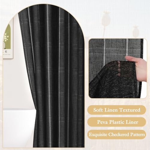Linen Boho Farmhouse Shower Curtain Set with Tassel, Modern Bohemian French Country Chic Bathroom Shower Curtain Set with PEVA Liner, Cotton Luxury Fabric Shower Curtain,72x72 - Black - color: Black, size: 72"W x 72"L (Pack of 1)