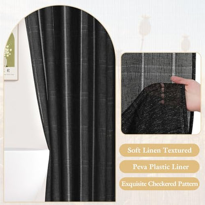 Linen Boho Farmhouse Shower Curtain Set with Tassel, Modern Bohemian French Country Chic Bathroom Shower Curtain Set with PEVA Liner, Cotton Luxury Fabric Shower Curtain,72x72 - Black - color: Black, size: 72"W x 72"L (Pack of 1)