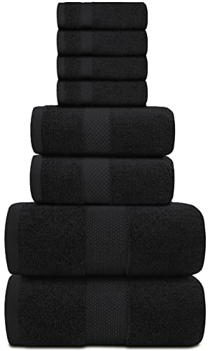 White Classic Luxury Bath Towel Set of 8 Pieces - 100% Turkish Cotton Highly Absorbent Towels for Bathroom, 2 Luxury Bath Towels 700GSM, 2 Hand Towels, 4 Washcloths, Black - color: 04: Black