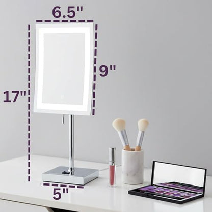 JERDON Lighted Makeup Mirror with 5X Magnification - Chrome - JRT910CL | 6.5" x 9" Rectangular Frame, LED Lighting, 17" Tall - color: Chrome