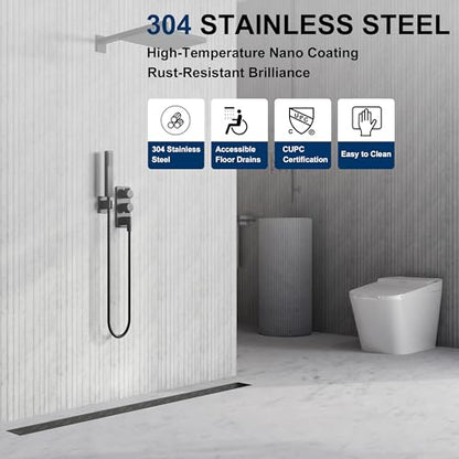 Neodrain 36-Inch Matte Black Linear Shower Drain with Brick Pattern Grate | 304 Stainless Steel,Durable Bathroom Floor Drain,Rectangle Linear Drain with Hair Strainer & Adjustable Feet,CUPC certified - color: Matte Black, size: 36 In