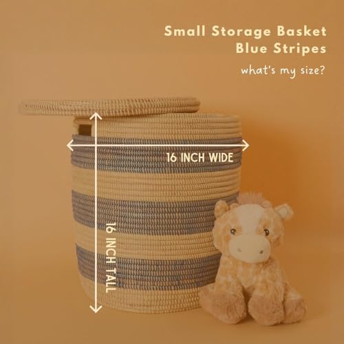 Small Blue Toy Storage Bin with Lid, Nursery, Boys Room, 16 Inch Tall, 16 Inch Wide - color: Small