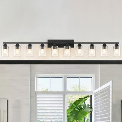 Matte Black Bathroom Vanity Light, 10-Light Modern Vanity Lighting Fixtures Over Mirror with Clear Glass Shade,Square Design,Wall Sconces for Living Room Cabinet Bedroom,E26 Socket - size: 10-Light