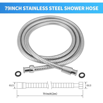 79 Inch Extra Long Stainless Steel Shower Hose - Flexible & Wear-Resistant with Chrome shower head with hose Plated Nut & Insert - color: Chrome, size: 79 Inches