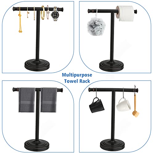 RUMOSE Oil Rubbed Bronze Hand Towel Holder Stand Countertop Towel Rack | 13 Inch Bathroom Kitchen Vanity T-Shape Towel Stand Free Standing Stainless Steel Towel Bar Towel Ring - color: Oil Rubbed Bronze