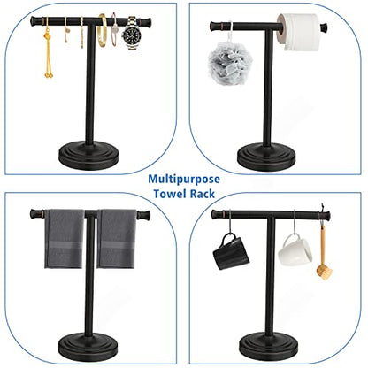 RUMOSE Oil Rubbed Bronze Hand Towel Holder Stand Countertop Towel Rack | 13 Inch Bathroom Kitchen Vanity T-Shape Towel Stand Free Standing Stainless Steel Towel Bar Towel Ring - color: Oil Rubbed Bronze