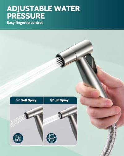 LUFEIDRA Handheld Bidet Sprayer, Adjustable Water Pressure, RV Toilet Use | Upgraded Leak-Free PVC Bidet Hose, 7/8" Brass T-valve, Stainless Steel, Feminine Wash, Cloth Diaper Rinse, Easy Install - color: Stainless Steel (Pro-Seal), size: 1 Pack