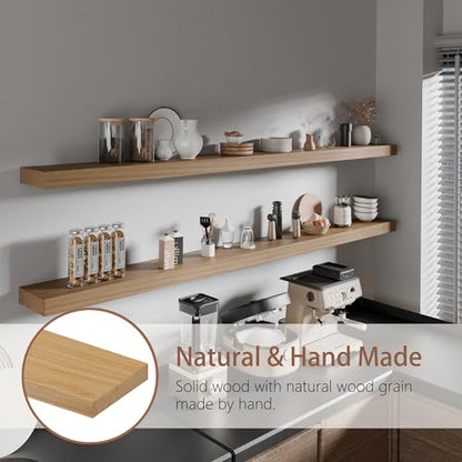 72 inch Long Floating Shelves for Wall,Solid Wood Long Wall Shelves Set of 2,Natural Wooden Mounted Shelf,Bookshelf Bathroom Shelves (Natural, 72 Inch) - color: Natural, size: 72 Inch set of 2
