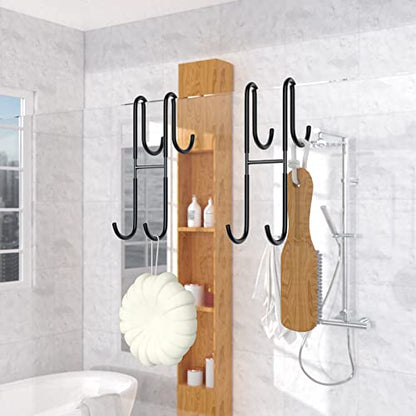 Over Shower Glass Door Hook, 2 Pack Black Stainless Steel Extended Shower Door Hooks, Bathroom Frameless Drilling-Free Hanger, Double Side Towel Hooks - color: Black