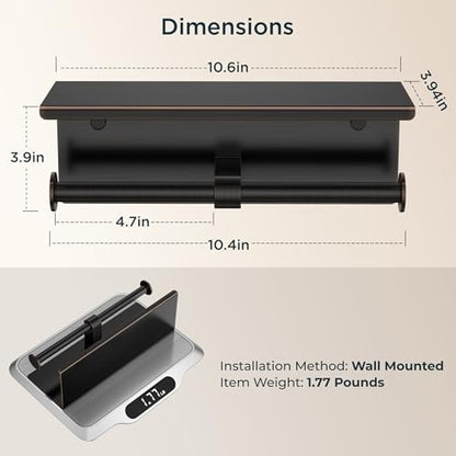FORIOUS Toilet Paper Holder with Shelf, Commercial Toilet Paper Dispensers | Oil Rubbed Bronze | Wall Mount Bathroom Tissue Holder | SUS304 Stainless Steel Rustproof | Double Tissue Roll Holder - color: Oil Rubbed Bronze