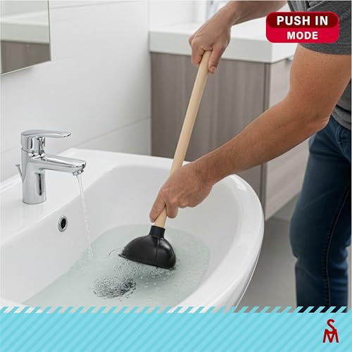 SteadMax Heavy Duty Toilet Plunger, Double Thrust Rubber Cup, Wood Handle - size: 1 Pack