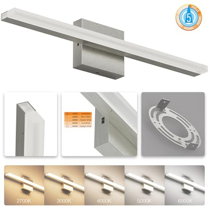 ZAGO 24 Inch Bathroom Linear Vanity Light Fixtures Over Mirror - LED Modern Wall Mounted Adjustable Hardwired Picture Lighting Bar with 5CCT Switchable, ETL & Damp Rated, Black, 2-Pack - style: Fixed-Black
