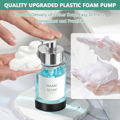 RYTOXILO Glass Soap Dispenser, 10 oz/300ml Foaming Soap Dispenser, 2 Pack Foaming Hand Dispenser with 2 Non-Slip Silicone Bottom Sleeve, Clear Refillable Foam Soap Bottle with Silver Pump - color: Clear Bottle, size: 10 Fl oz with Silver Pump Silicone Boo