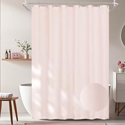 Seenus Waterproof Soft Microfiber Shower Curtain TPU Backed Lightweight, Baby Pink Fabric Shower Curtain Liner with 2 Large Magnets, 72 x 72 Inch 2 in 1 Hotel Quality Cloth Bathroom Curtain Washable - color: Baby Pink, size: 72"W x 72"L (Pack of 1)