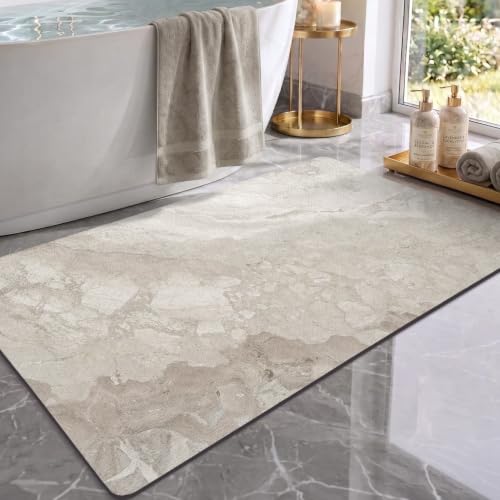 Color&Geometry Thin Bathroom Rugs,Non Slip Marble Bath Mats for Bathroom - color: Beige Stone-texture, size: 24"x43"