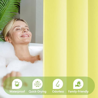 Seenus Bright Yellow Ruffle Shower Curtain with Waterproof TPU Backed, Soft Microfiber French Country Ruched Shower Curtain, 72 x 72 Inch Bathroom 2 in 1 Washable Fabric Shower Curtain with TPU Lining - color: Ruffled - Yellow, size: 72"W x 72"L (Pack of