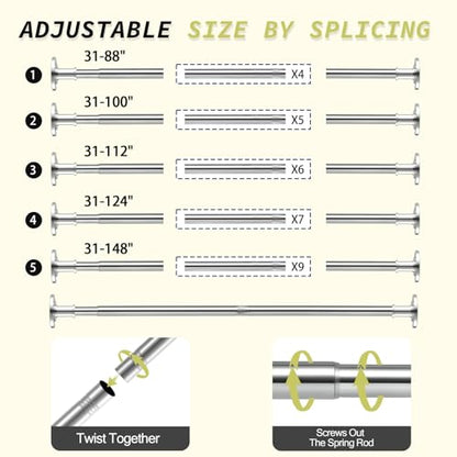 Silver Heavy Duty Tension Shower Curtain Rod 30-100 in Adjustable Spring Long Curtain Rods 1" Dia Stainless Steel Rustproof No Drill For Bathroom Window Non Slip - color: Silver, size: 31-100"