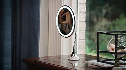 Flexible Gooseneck LED Light Makeup Mirror, 10X Magnifying Makeup Mirror with Locking Suction Cup, Diffused Light and 360° Swivel