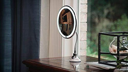 Flexible Gooseneck LED Light Makeup Mirror, 10X Magnifying Makeup Mirror with Locking Suction Cup, Diffused Light and 360° Swivel