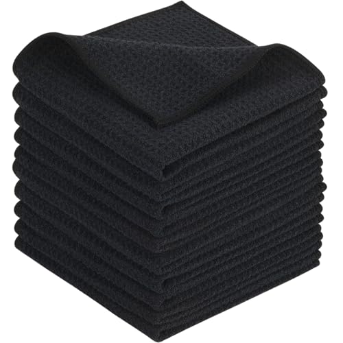 Waffle Microfiber Dish Cloths Black Kitchen Towels, Cleaning Cloth | Quick Dry Absorbent Dish Rags Dishcloths Barista Towels 12x12 Inch 10Pack - color: Black, size: 12in x 12in 10 Pack